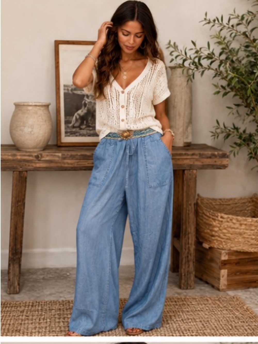 Light Blue Wide Leg Pants - Picture 2 of 4